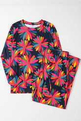 Plus Size Printed Round Neck Top and Drawstring Pants Set OutfitFlow